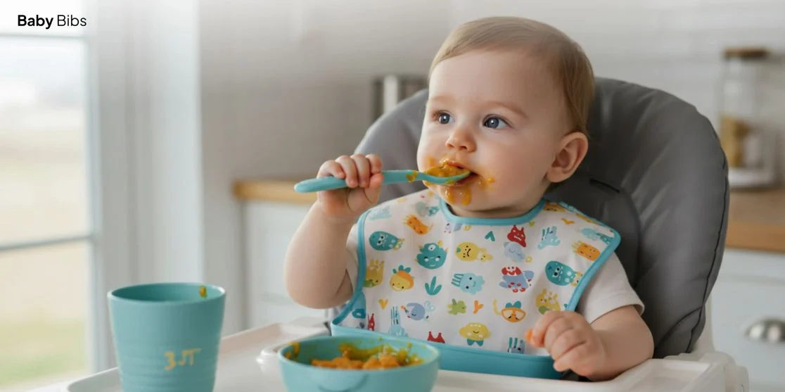 Baby eating with spoon